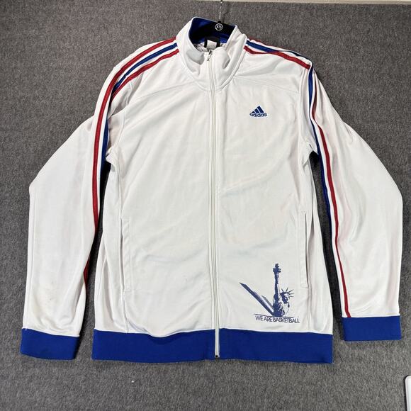 Adidas We Are Basketball Jacket Mens Large White Blue Statue Liberty 12 NBA 2009 - Picture 2 of 11